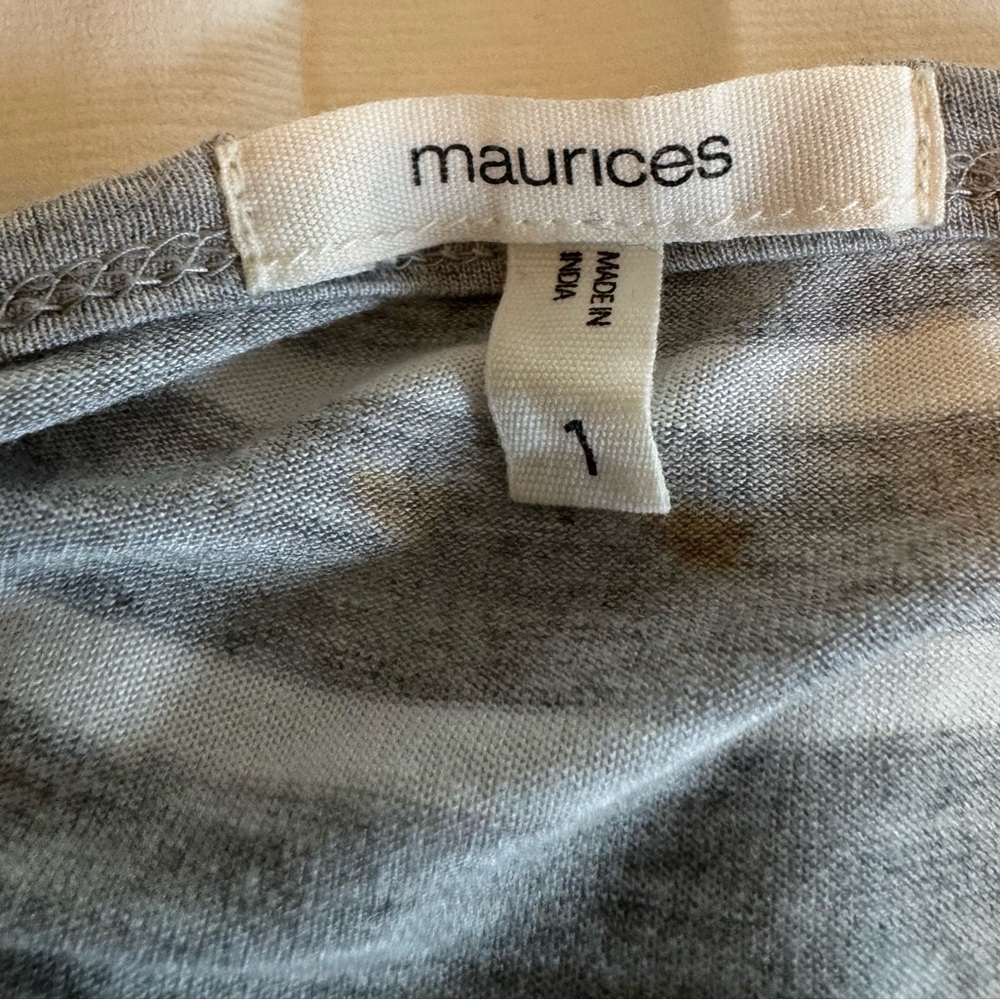 Maurices Gray and White Striped Embroidered Scoop Neck Top with mesh overlay - Picture 7 of 8